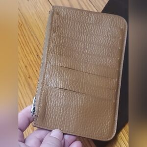 Hermes Vintage Tan Leather Zipper Pouch Wallet Multi Cards Holder